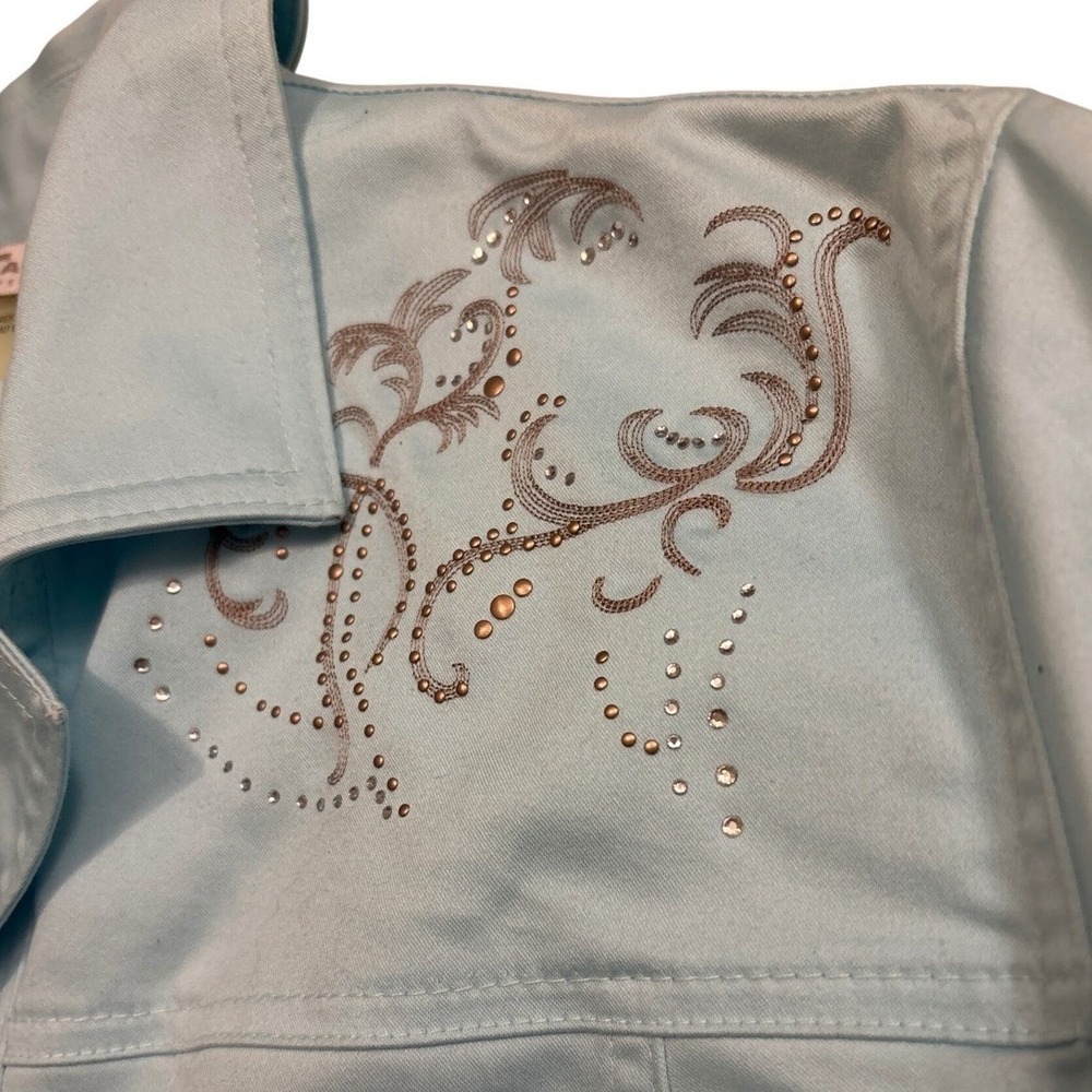 Tanjay Petites Light Blue Rhinestone‎ Embroidered Button Front Jacket 12P 12 - Picture 3 of 7
